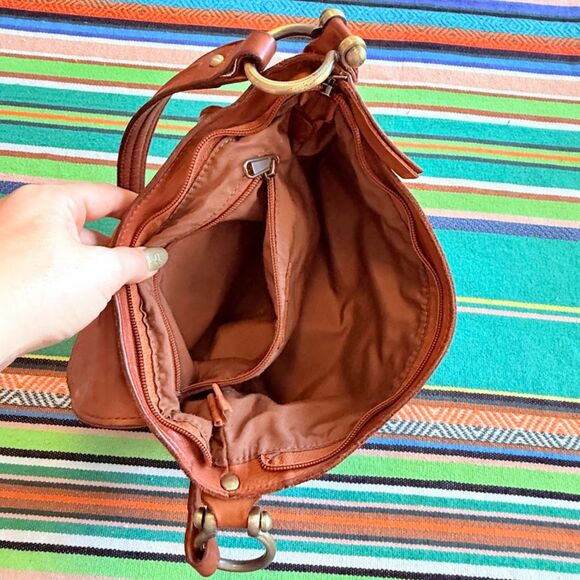 Marta Ponti Cognac Brown Leather Basketweave Satchel Handbag with Brass Hardware - Picture 16 of 16